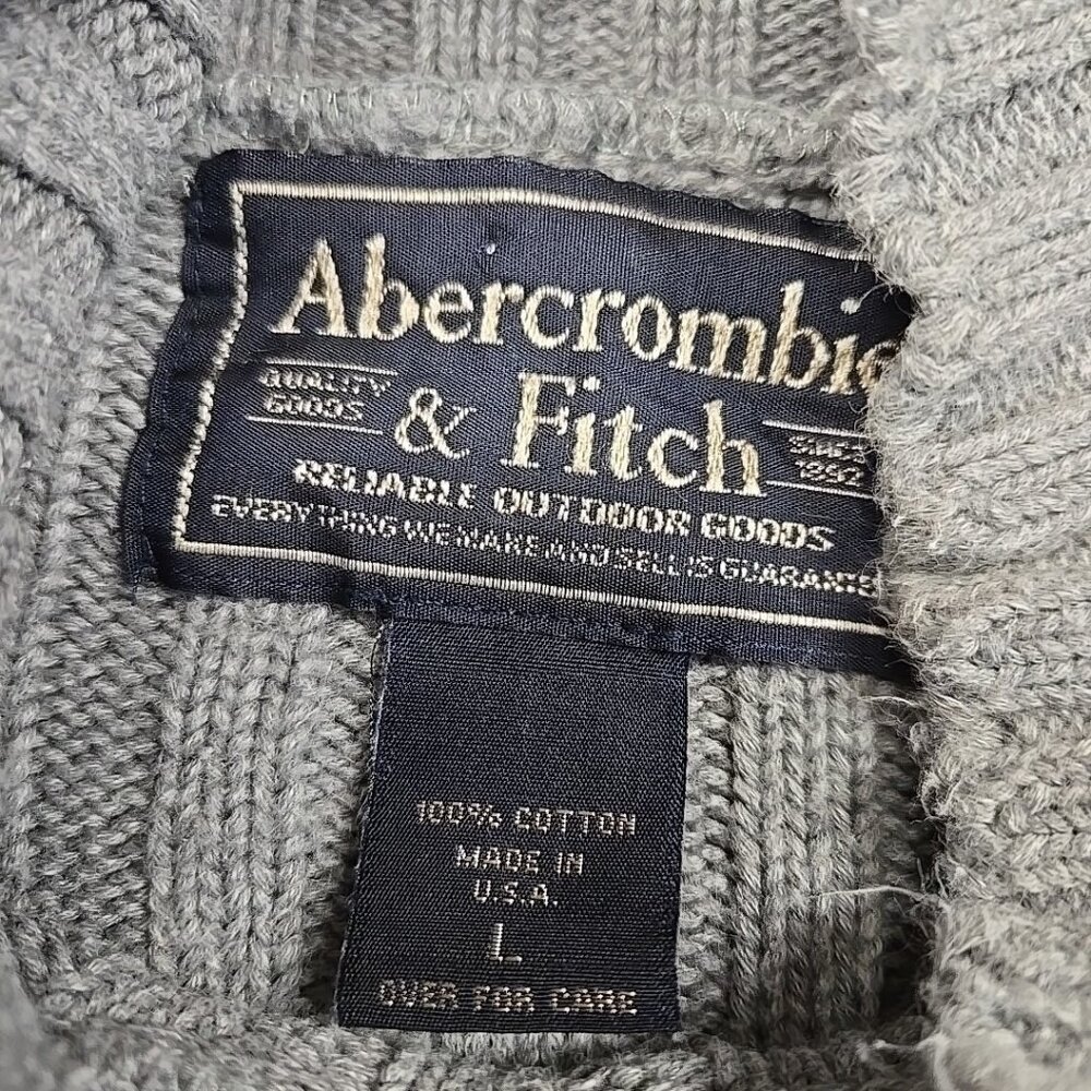 VTG Abercrombie Fitch Sweater Mens Size Large Gray Fisherman Ribbed USA 90s Y2K - Picture 8 of 9